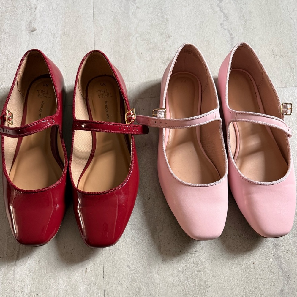 Time and Tru Women's Faux Leather Mary Jane Flats Red and Pink set size 8.5